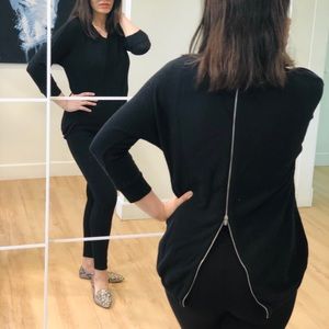 Black long sleeve back zip sweater top